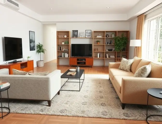 Cleared furniture for carpet cleaning